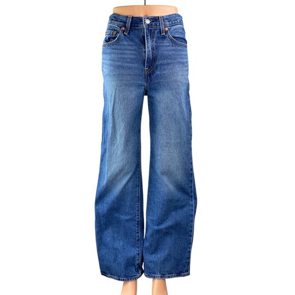 Levi's Women's Blue Medium Wash High Waisted Baggy Wide Leg Denim Jeans Pants 25 - Picture 1 of 4